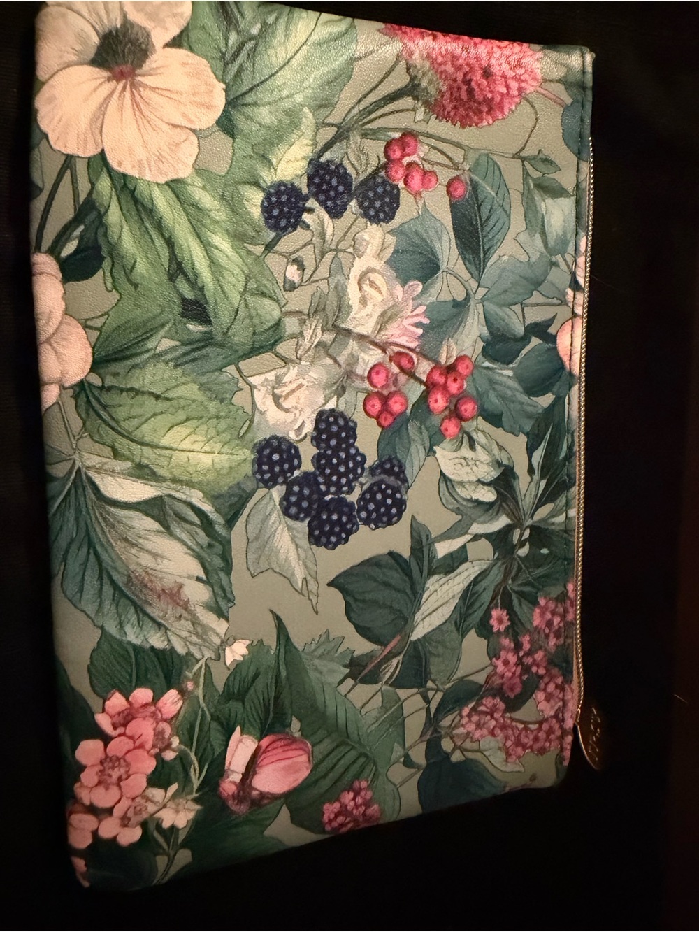 Ipsy Floral Print Zip Clutch in Green and Pink